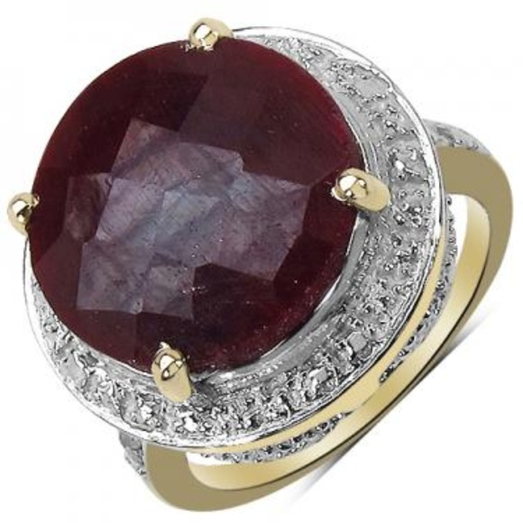 14K Yw Gld Over Solid Sterling Silvr Dia Ruby Ring